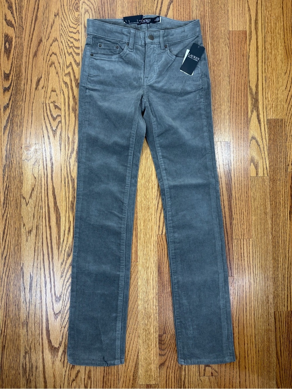 NWT LRL Gray Mid-Rise Straight-Leg Corduroy Pants (00) - Picture 2 of 10